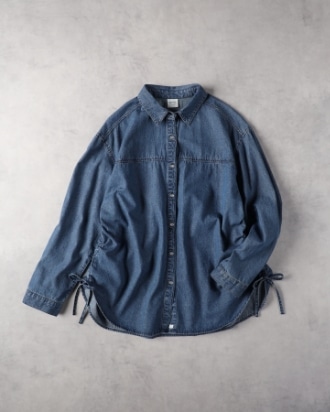 GATHERED DENIM SHIRT
