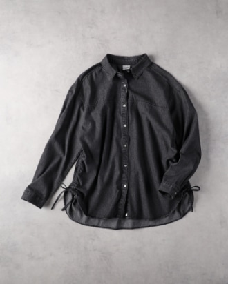 GATHERED DENIM SHIRT