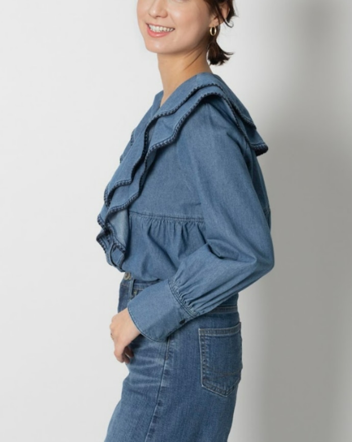 FRILL COLLAR DENIM SHIRTS