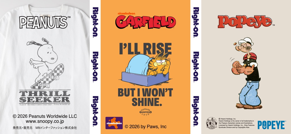 アメコミキャラクターTシャツ【PEANUTS／GARFIELD／POPEYE】