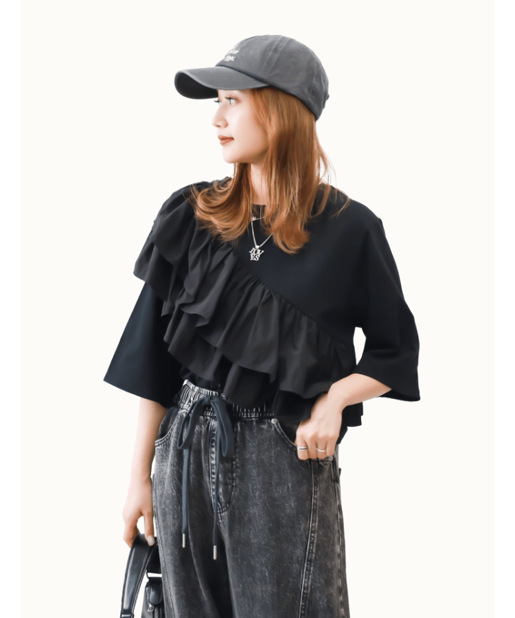 接触冷感アシメフリルＴシャツ